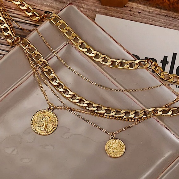 "Without Words" Gold Layered Coin Necklace Set - Picture 13 of 15